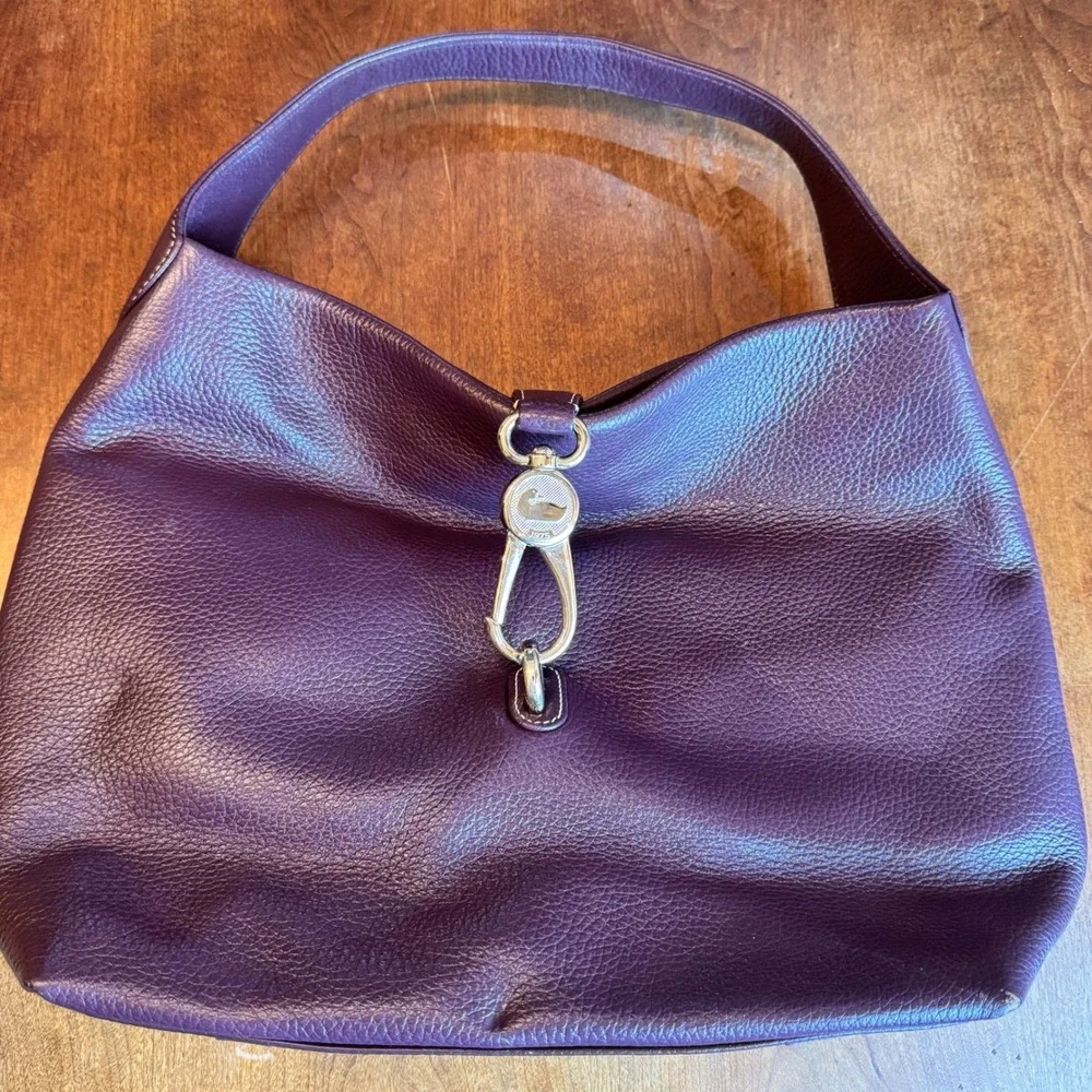 Dooney & Bourke Leather Hobo Handbag Plum Wine Purple Shoulder Bag Archive logo